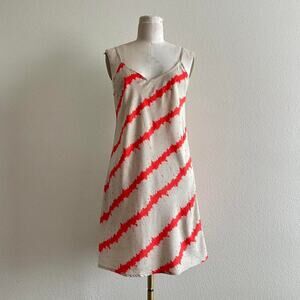handmade striped retro abstract cream bright orange cami mini dress